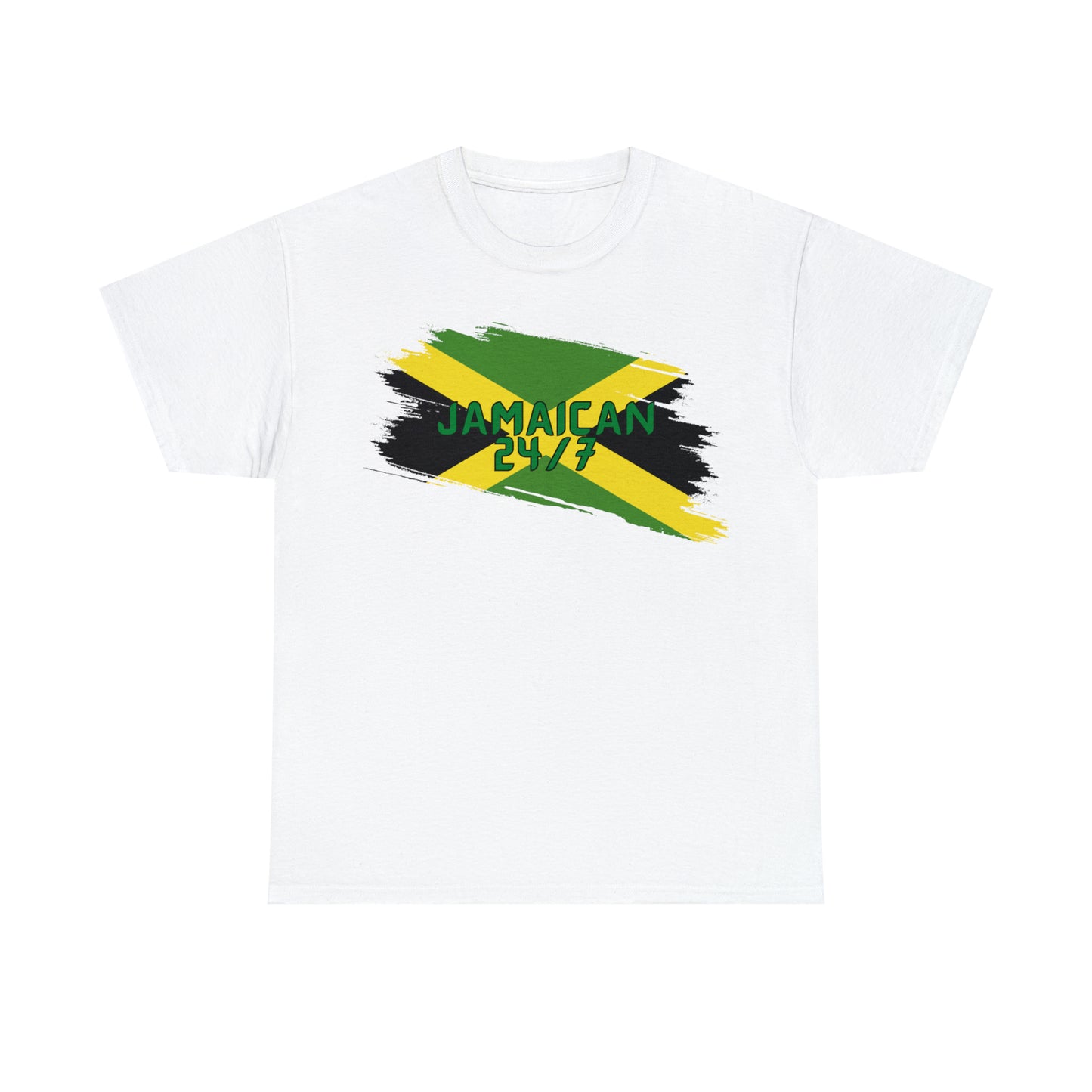 Jamaican 24/7 (Green Letters) Unisex Heavy Cotton Tee