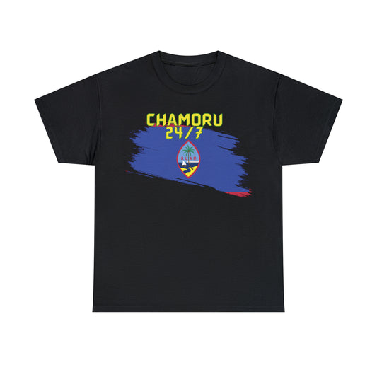 Chamoru 24/7 (Yellow Letters) Unisex Heavy Cotton Tee