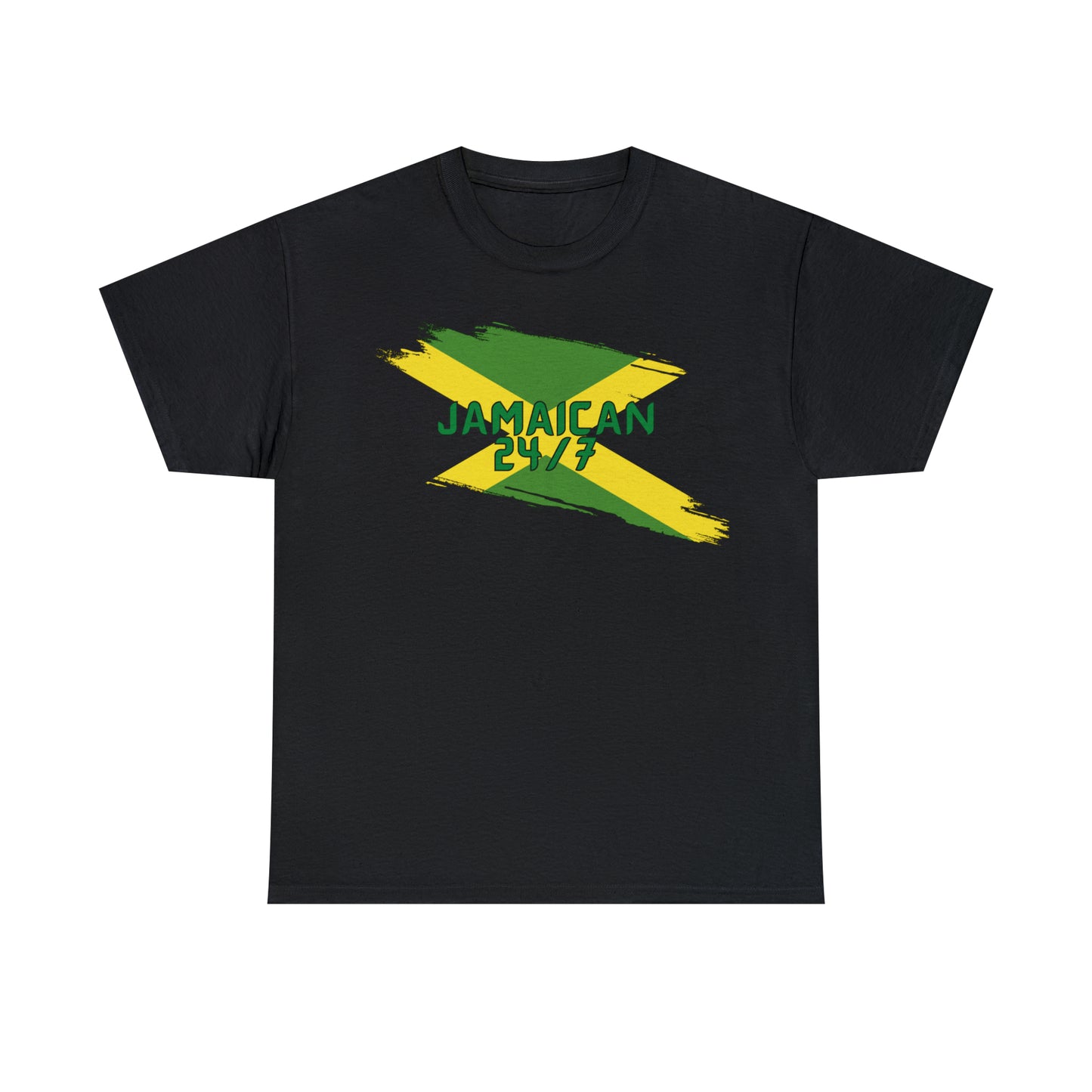 Jamaican 24/7 (Green Letters) Unisex Heavy Cotton Tee